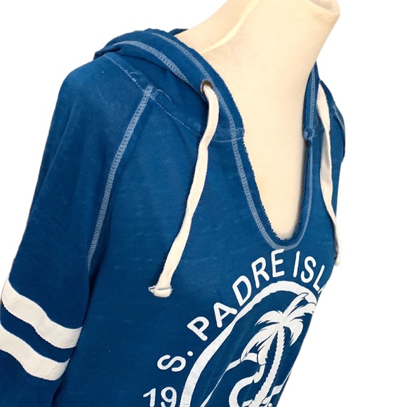 UZZI graphic design Padre Island Texas distressed hooded pullover coverup - Picture 3 of 16